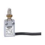 Prewired with 2m long cable metal limit switch, K series, top roller push plunger. M12 head. Contacts 1NO+1NC snap action