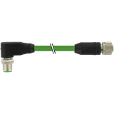M12 male 90° / M12 female 0° D-cod. shielded PUR 1x4xAWG22 gn 4.5m