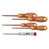 HOEGERT 5- piece insulated screwdriver set, 1000 V, S2 steel. With voltage tester.