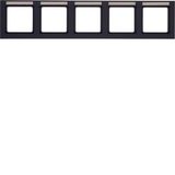 Frame 5gang horizontal, labelling field, Q.3, anthracite velvety