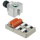 Hood version with M20 outlet, M12, 30 V, A-coded, LED: Yes, LED initiator: Yes, Wiring type: PNP