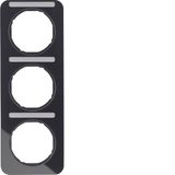 Frame 3gang vert., lab. field, R.1, black glossy
