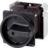 Main switch, T5, 100 A, rear mounting, 2 contact unit(s), 4 pole, STOP function, With black rotary handle and locking ring