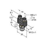 2-Way Splitter Y-Splitter without Cable, Male M12 × 1 - 2x Female M8 × 1   YB2-FSM4.4-2PKG3M