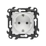 Single socket outlet with Schuko earthing for IP44 without seal frame, with shutters, (module), Simon 24, IP44, white, Flap color: Transparent