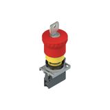 Complete unit with emergency pushbutton, fixing adapter and contacts