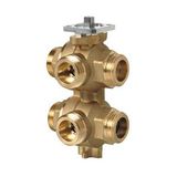 6-port control ball valve, externally threaded, PN16, DN10, kvs left 1.0, kvs right 0.4