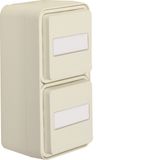 SCHUKO soc.out. 2g vert. hinged cover surf.-mtd,enhncd contact prot.,W