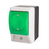 Palm switch, illuminated, momentary, green dome button, with enclosure