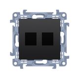 Double Keystone flat IT/telephone socket cover, black matt