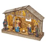 LED Christmas nativity scene, wooden, 19 cm, 3x AA, indoor, warm white, timer
