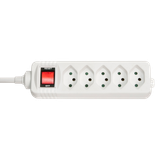 5-Way Swiss 3-Pin Mains Power Extension with Switch, White with switch