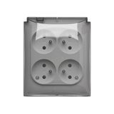 Quadruple socket outlet with earthing - and shutters - IP44 version - transparent flap, 16A, Screw, white