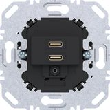 USB charging socket, 2 x USB C (20W), midnight black matt
