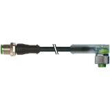M12 male 0° / M12 female 90° A-cod. LED PUR 4x0.34 bk +drag ch. 5m