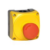 Control station, complete with 1 pushbutton, yellow, 1 hole LPZP1A5 with 1 E-STOP pushbutton LPCB6644