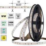LED strip SMD2835 WW 160LED/m 19,2W/m DC 24V 2488lm/m CRI90 IP20 10mm 50m