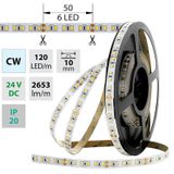 LED strip SMD2835 CW, 120LED/m, 28,8W/m, 2653lm/m, IP20, DC 24V, 10mm, 50m