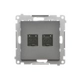 Double computer socket RJ45 cat. 6 with anti-dust cover, graphite mat