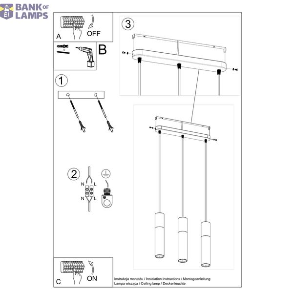 HANGING LAMP BORGIO 3L BLACK GU10 3X40W IP20 image 7
