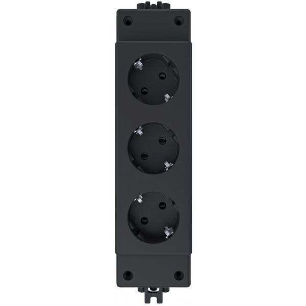 OFFICEversal, 3 socket outlets with earthing contact, with installation plug system, 16A, 250V, colour: black image 1