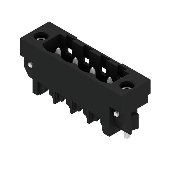 PCB plug-in connector, male header, Solder flange, THT/THR solder connection, 5.00 mm, Number of poles: 4, 180°, Solder pin length (l): 1.5 mm, tinned, black, Tape image 3