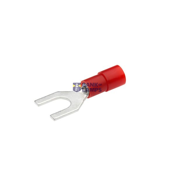 Cable end with fork, crimped, insulated, red, 0.5-1.0 mm², M4 image 1