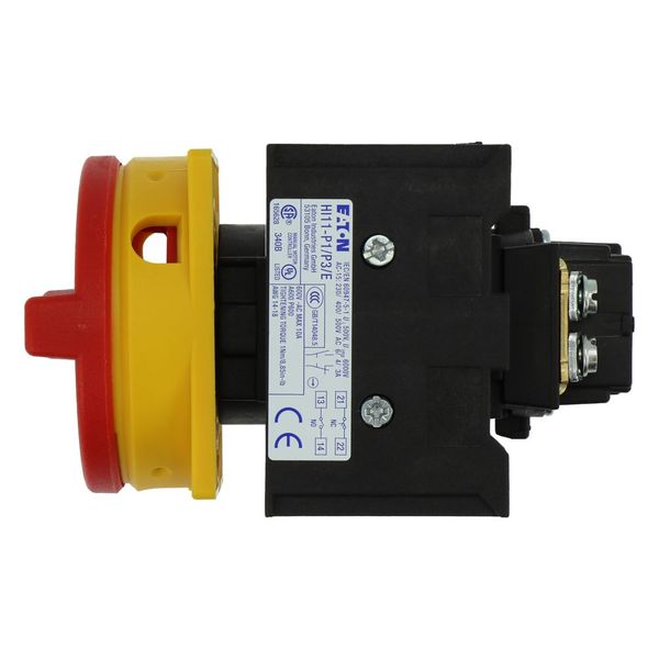 Main switch, P1, 40 A, flush mounting, 3 pole + N, 1 N/O, 1 N/C, Emergency switching off function, With red rotary handle and yellow locking ring, Loc image 9