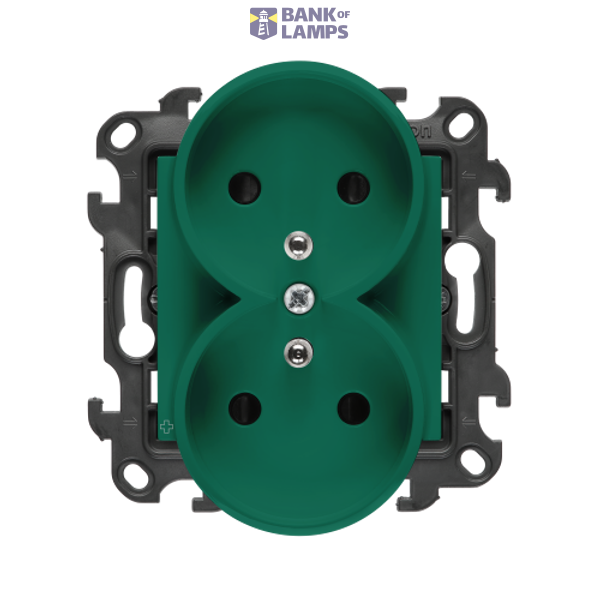 Double socket outlet with earthing and shutters, (module), Simon 24, IP20, 16A, antibacterial green image 1