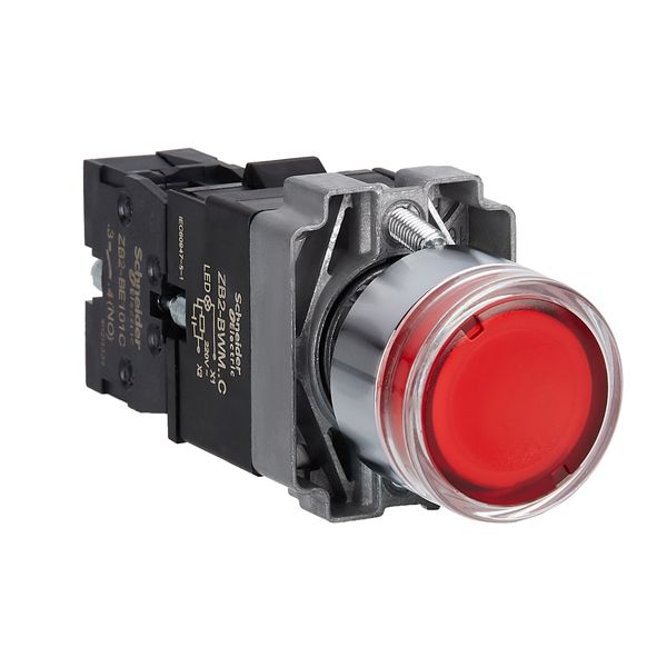 Easy Harmony XB2, light button, metal, flush, red, Ø22, with return, 220 V AC, 1 NO image 1