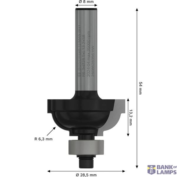 Edge forming bit E, 8 mm, R1 6.3 mm, D 28.5 mm, L 13.2 mm, G 54 mm image 2