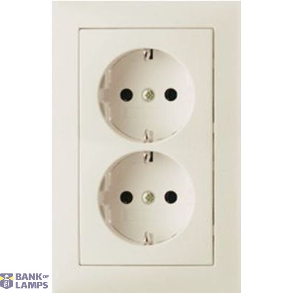 Double socket, SCHUKO with frame, 16 A, 250 V~, screwless. clamps, Berker S.1, cream, gloss image 1