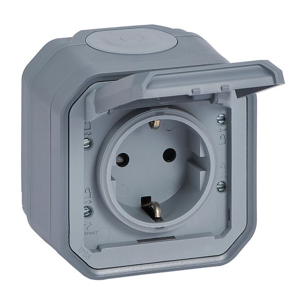 PLEXO GERMAN STANDARD SOCKET OUTLET WITH SCREW TERMINALS - GREY - SURFACE image 1