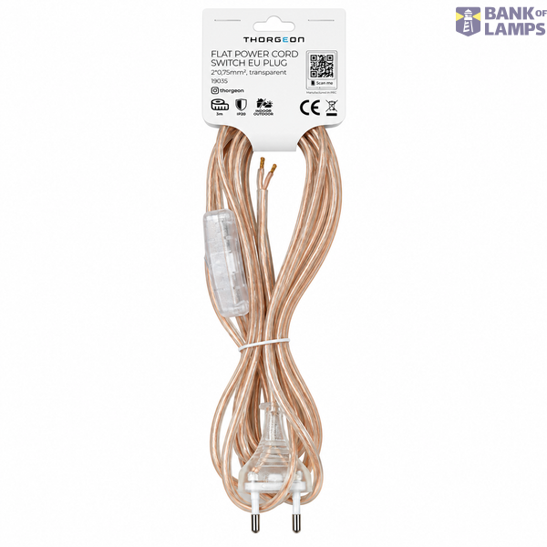 Flat Cord 3m 2×0.75mm² 2.5A 250V~ IP20 Switch EU Plug Transparent image 2