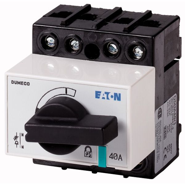 DMM-40/1 Switch-disconnector, DMM, 40 A, 3P + N (solid), With black rotary handle and drive shaft, Vertical connection image 1