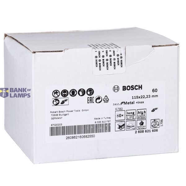 R780 fibre sanding disc, Best for Metal + Inox 115 x 22.23 mm, G60 image 2
