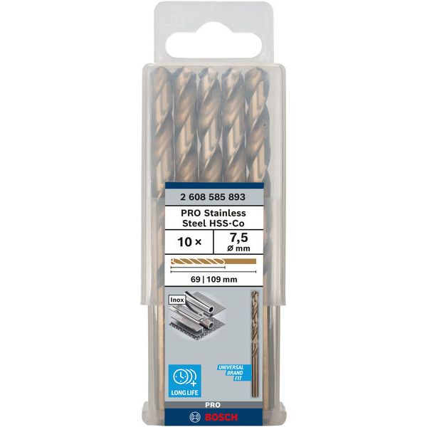 Metal drill bits HSS-Co, DIN 338 7,5 x 69 x 109 mm 10 pcs. image 1