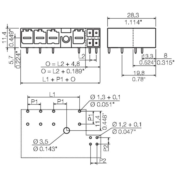 PCB plug-in connector, male header, closed side, Middle flange, THT solder connection, 7.62 mm, Number of poles: 2, 90°, Solder pin length (l): 3.5 mm, tinned, black, Box image 3