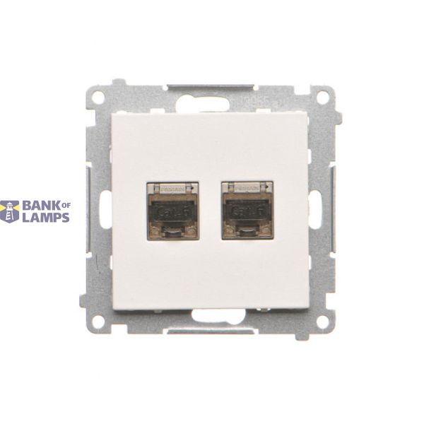 Double computer socket RJ45 category 6 with anti-dust cover, white matt image 1
