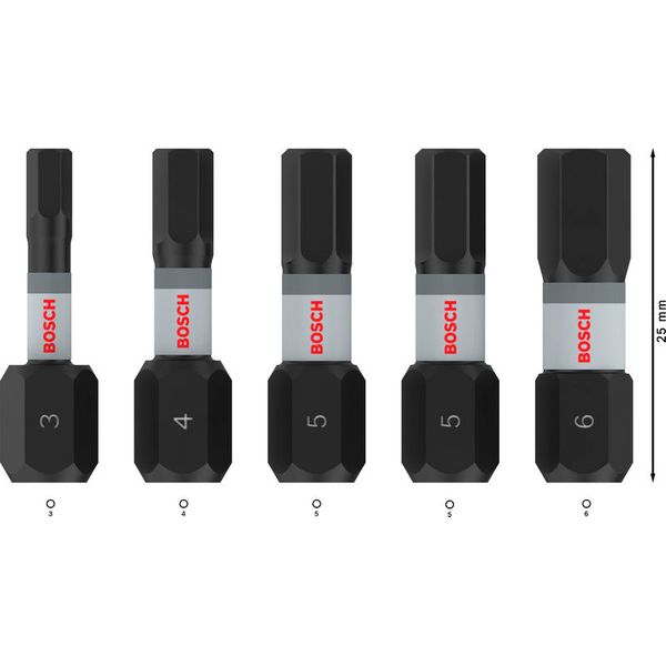 PRO Hex Impact Bit, H3, H4, H5(x2), H6, 25 mm, 5 pcs image 1