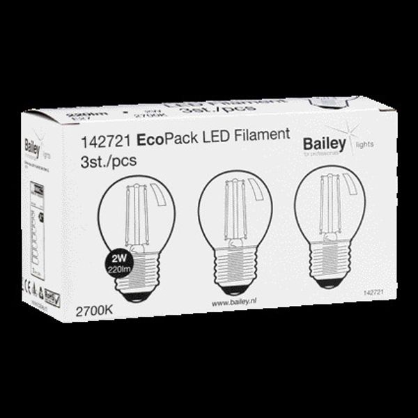 EcoPack 3pcs LED FIL G45 E27 2W 2700K CL image 3
