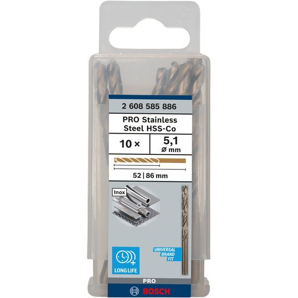 Metal drill bits HSS-Co, DIN 338 5,1 x 52 x 86 mm 10 pcs. image 1