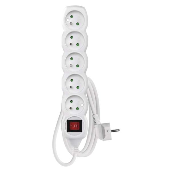 Extension Cord 2 m / 5 sockets / switch / white / PVC / 1 mm2 image 1