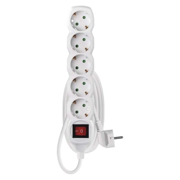 Extension Cord 2 m / 5 sockets / switch / white / PVC / 1 mm2 image 1