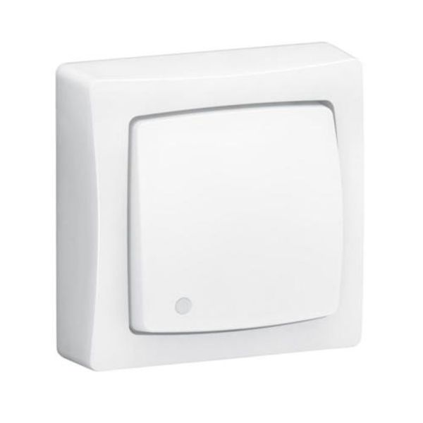 3-in-1 single transformer: switch, reciprocating or illuminated pusher Complete protruding equipment white - automatic terminals image 1