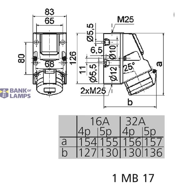 TK combi 6h 16A 5P 400V IP44 126x83 image 3
