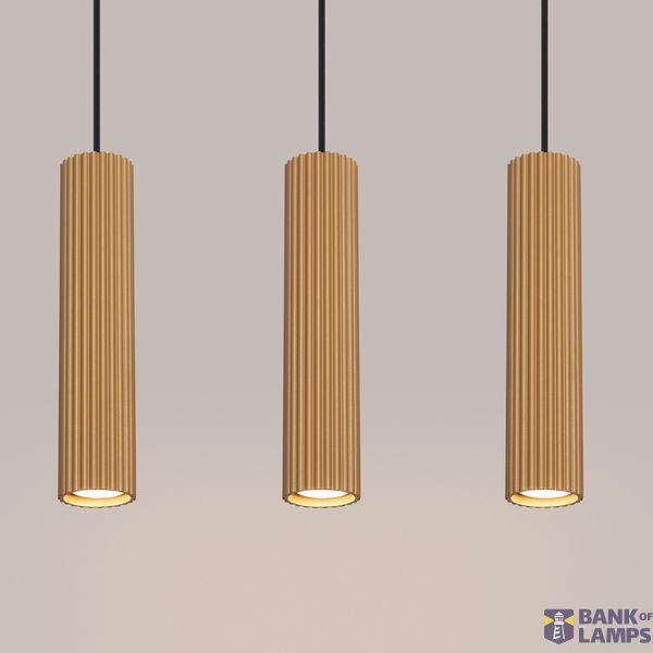 STYLISH GOLD HANGING LAMP WITH THREE GOLD LAMPSHADES, KARBON SERIES, ABOVE THE TABLE image 6