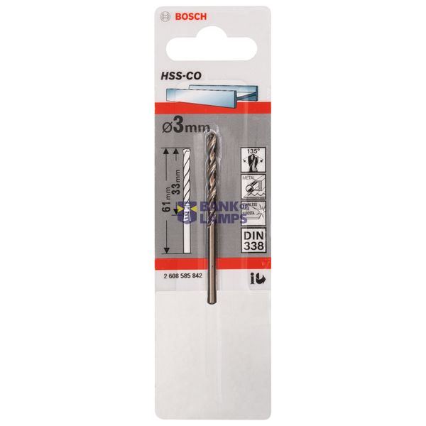 Metal drill bits HSS-Co, DIN 338 3 x 33 x 61 mm 1 pcs. image 2