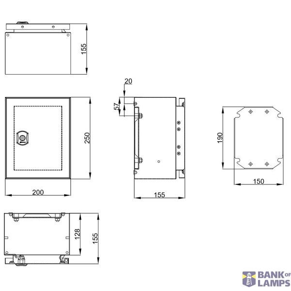 Wall-mounted enclosure 1 door IP65 H=250 W=200 D=155 mm image 2