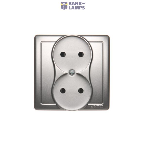 Double socket outlet without earthing, with shutters, Silver matt, metalic, 16A image 1